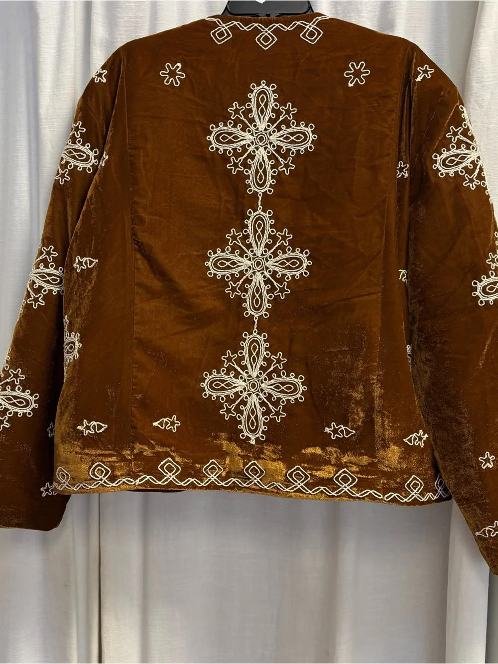 Free People Mia Jacket Embroidered Rust Velvet Women's Jacket